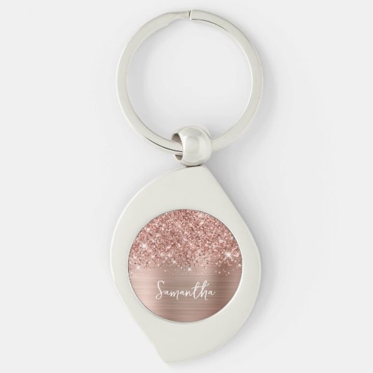Glitterige Roze Gouden Glam Naam Sleutelhanger (Voorkant)
