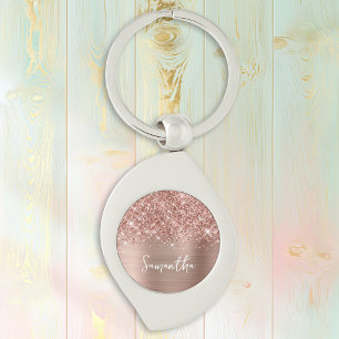 Glitterige Roze Gouden Glam Naam Sleutelhanger