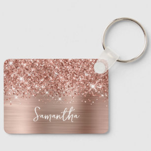 Glitterige Roze Gouden Glam Naam Sleutelhanger