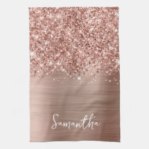 Glitterige Roze Gouden Glam Naam Theedoek