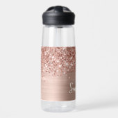 Glitterige Roze Gouden Glam Naam Waterfles (Voorkant)