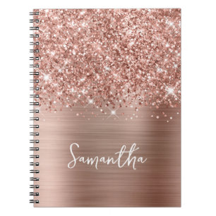 Glitterige Roze Gouden Glam Schriftnaam Notitieboek