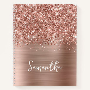 Glitterige Roze Gouden Glam Schriftnaam Notitieboek