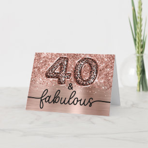 Glitterige Roze Gouden Luipaard Glam 40 en Fabulou Kaart