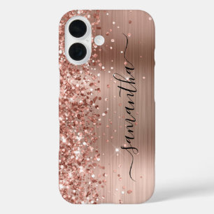 Glitterige Roze Gouden Metallic Meisjesachtige Han iPhone 16 Hoesje