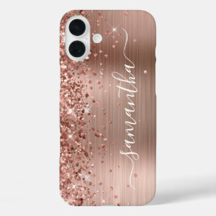 Glitterige Roze Gouden Metallic Meisjesachtige Han iPhone 16 Plus Hoesje