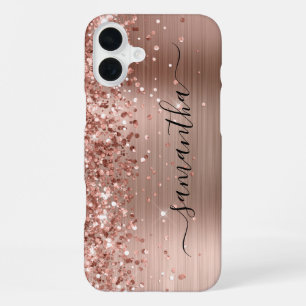 Glitterige Roze Gouden Metallic Meisjesachtige Han iPhone 16 Plus Hoesje