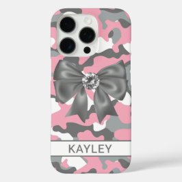 Glitterige Roze Grijs Camouflage Persoonlijk iPhone 16 Pro Hoesje