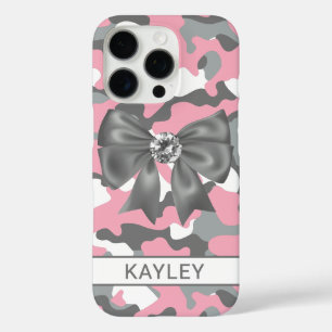 Glitterige Roze Grijs Camouflage Persoonlijk iPhone 16 Pro Hoesje