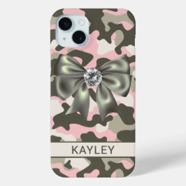 Glitterige Roze Groene Camouflage Gepersonaliseerd iPhone 15 Mini Hoesje