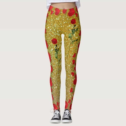 Glitterige rozen en harten leggings (Voorkant)