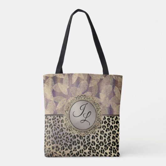 Glitterige veren met Leopard Print Monogram Tote Bag (Achterkant)