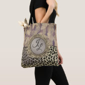 Glitterige veren met Leopard Print Monogram Tote Bag (Dichtbij)