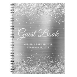 Glitterige Zilveren Baby Shower Gastboek Notitieboek