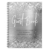 Glitterige Zilveren Bruiloftgastenboek met Glamour Notitieboek (Voorkant)
