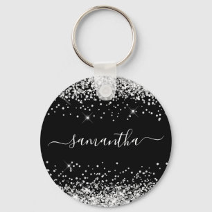 Glitterige Zilveren en Zwarte Meisjesachtige Naam Sleutelhanger