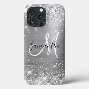 Glitterige Zilveren Folie Elegant Monogram Case-Mate iPhone Case