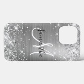Glitterige Zilveren Folie Elegant Monogram Case-Mate iPhone Case (Achterkant (horizontaal))