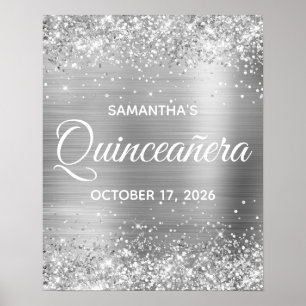 Glitterige Zilveren Folie Quinceañera Welkom Poster