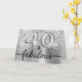 Glitterige Zilveren Glam 40 en Fabulous Kaart (Gele Bloem)