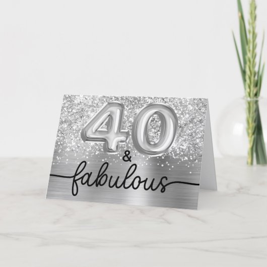 Glitterige Zilveren Glam 40 en Fabulous Kaart (Voorkant)