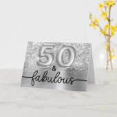 Glitterige Zilveren Glam 50 en Fabulous Kaart (Gele Bloem)