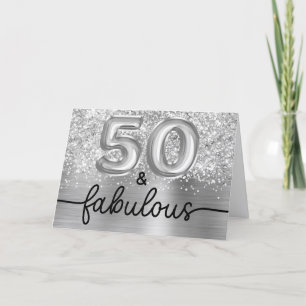 Glitterige Zilveren Glam 50 en Fabulous Kaart