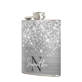 Glitterige Zilveren Glam Monogram Heupfles (Links)