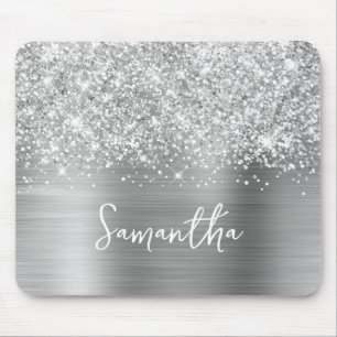 Glitterige Zilveren Glam Naam Muismat