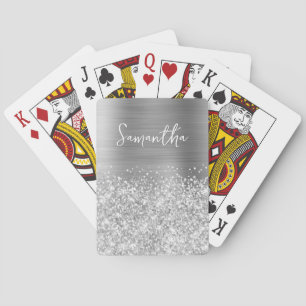 Glitterige Zilveren Glam Naam Pokerkaarten