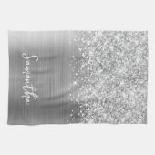 Glitterige Zilveren Glam Naam Theedoek (Horizontaal)