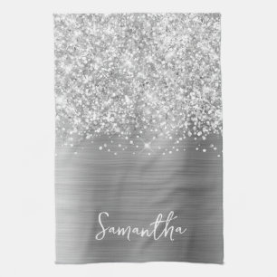 Glitterige Zilveren Glam Naam Theedoek