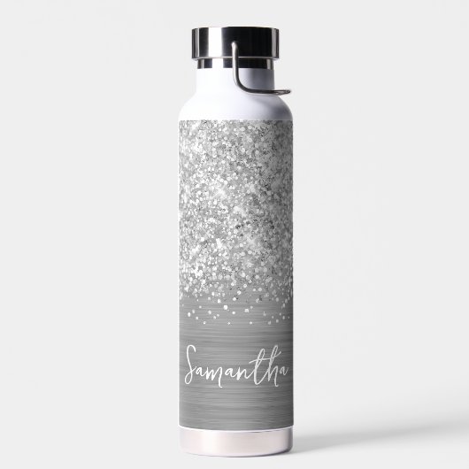 Glitterige Zilveren Glam Naam Waterfles (Links)