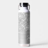 Glitterige Zilveren Glam Naam Waterfles (Voorkant)