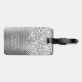 Glitterige Zilveren Glam Script Naam Bagagelabel (Achterkant horizontaal)