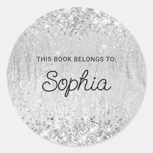 Glitterige Zilveren Glam Textuur Boek Ronde Sticker (Voorkant)