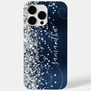 Glitterige Zilveren Marineblauwe Glam Krullende Ha Case-Mate iPhone 14 Pro Max Hoesje