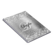 Glitterige Zilveren Metallic Fantasie Monogram Notitieboek (Rechterzijde)