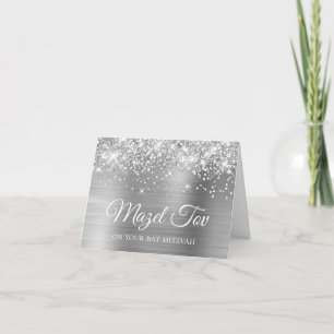 Glitterige zilverfolie Mazel Tov op je Bat Mitzvah Kaart