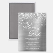 Glitterige Zilverfolie Save the Date Magneet (Voorkant / Achterkant)