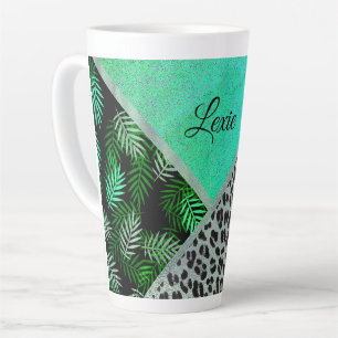 Glitterij Blauwgroen tropische luipaard print gepe Latte Mok