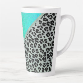 Glitterij Blauwgroen tropische luipaard print gepe Latte Mok