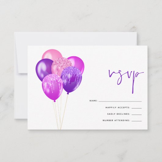 Glitterij Fuchsia Mauve Balloon 60e Verjaardagsfee RSVP Kaartje (Voorkant)