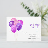 Glitterij Fuchsia Mauve Balloon 60e Verjaardagsfee RSVP Kaartje (Staand voorkant)