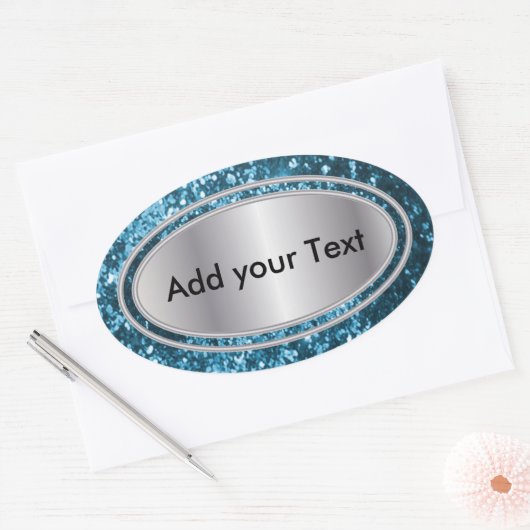 Glitterij Glam Blauwgroen Sparkles Ovale Sticker (Envelop)