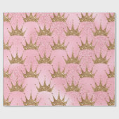 Glitterij Gold Crowns op roze glitter Cadeaupapier (Vlak)