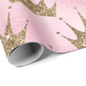 Glitterij Gold Crowns op roze glitter Cadeaupapier (Rol Hoek)
