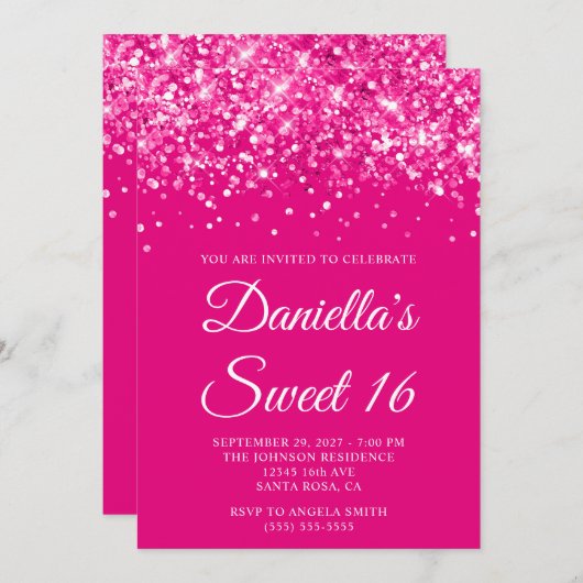 Glitterij Hot roze zoet 16 Kaart (Voorkant / Achterkant)