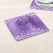 Glitterij Licht Paarse Folie Sweet 16 Kartonnen Onderzetters (Schuin)