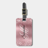 Glitterij Lichtroze Folie Fancy Monogram Bagagelabel (Voorkant verticaal)